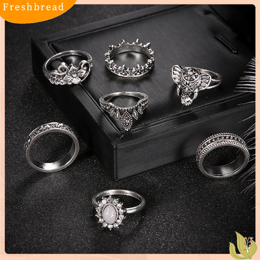 &lt; Freshbread &gt; 7Pcs/Set Bohemian Gajah Bunga Imitasi Batu Permata Jari Buku Jari Cincin Perhiasan