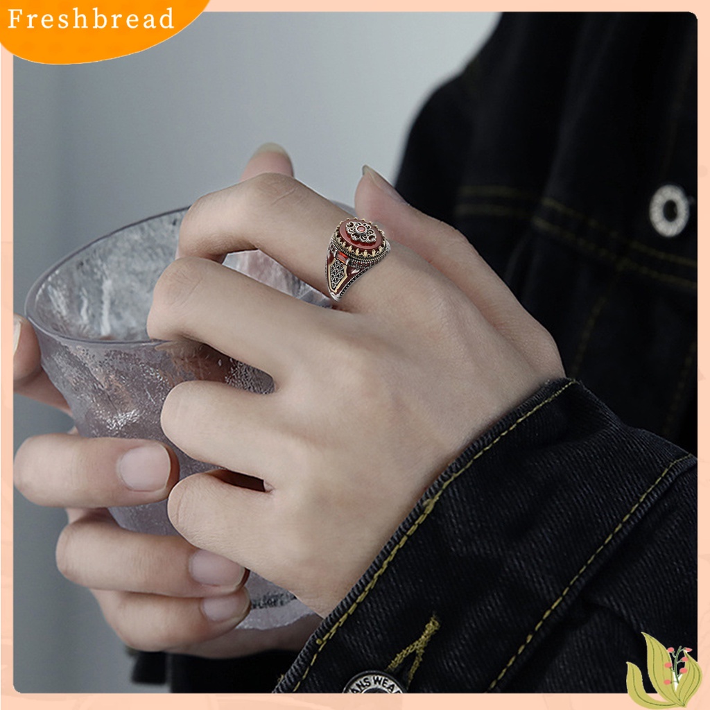 &lt; Freshbread &gt; Cincin Jari Aksesori Indah Batu Merah Retro Dua Warna Cincin Pria Perjamuan Perhiasan Hadiah Hadiah Hari Valentine