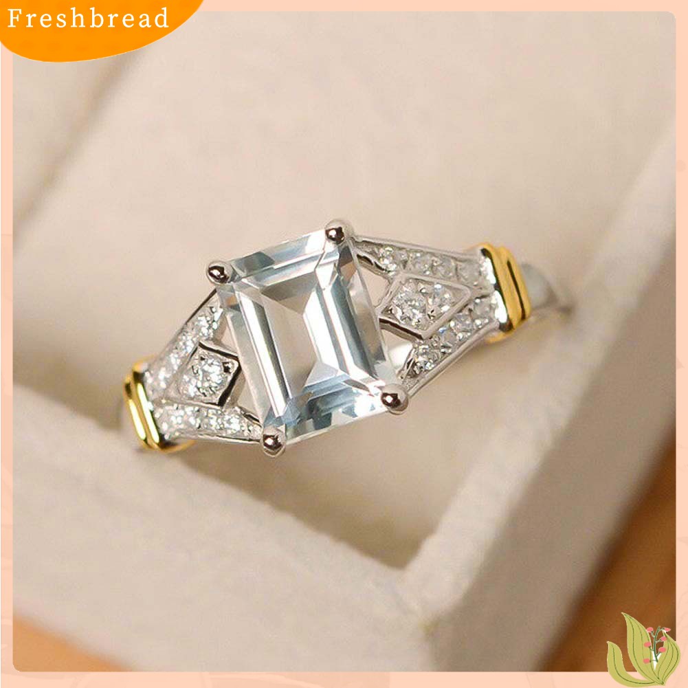 &lt; Freshbread &gt; Fashion Persegi Panjang Kubik Zirkon Berlian Imitasi Cincin Pengantin Pernikahan Pertunangan Perhiasan