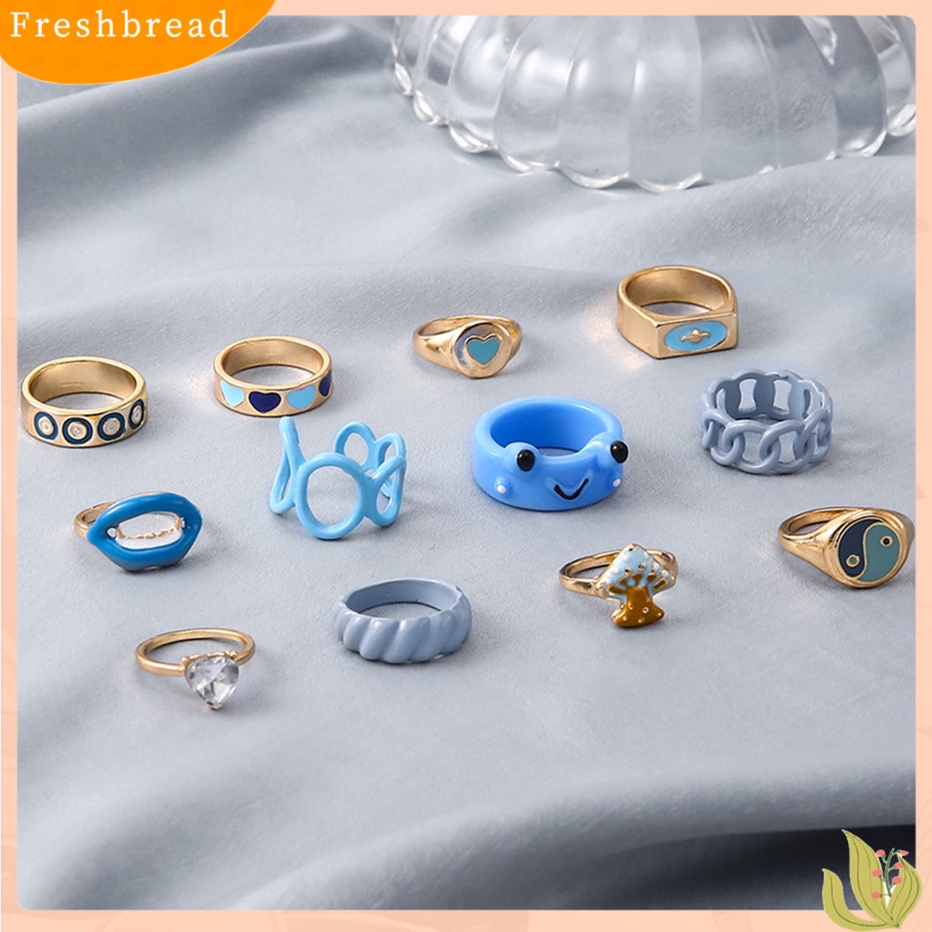 &lt; Freshbread &gt; 12Pcs Cincin Wanita Cantik Serbaguna Ringan Poles Hias Alloy Unisex Open Ring Untuk Pesta