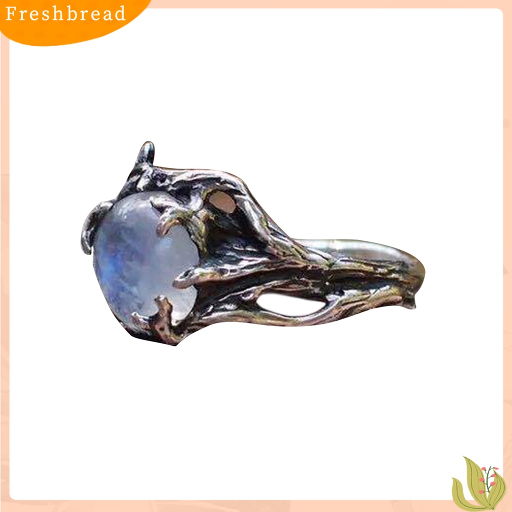 &lt; Freshbread &gt; Berongga Pernyataan Sederhana Vintage Cincin Daun Bunga Moonstone Lady Ring Perhiasan Alat Ekstra