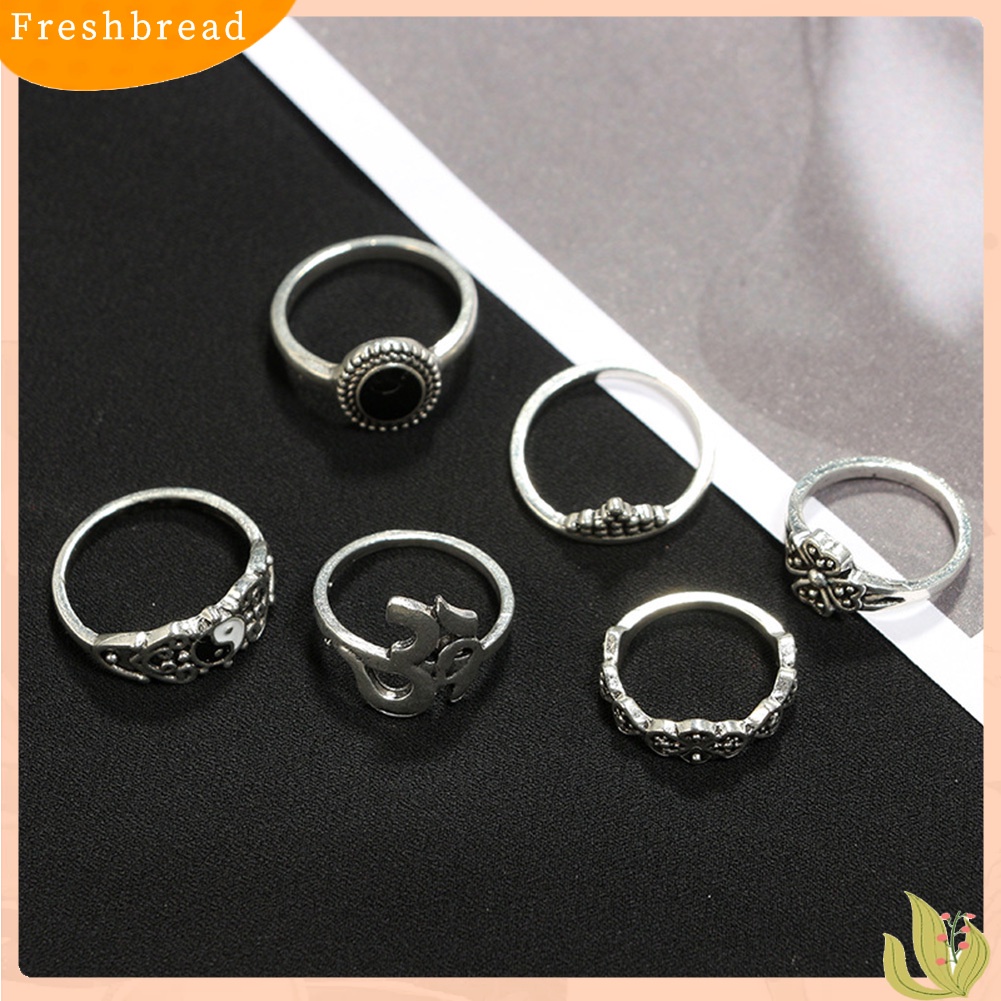 &lt; Freshbread &gt; Antik Wanita Tai Chi Yoga OM Mahkota Buku Jari Midi Susun Rings Boho Jewelry