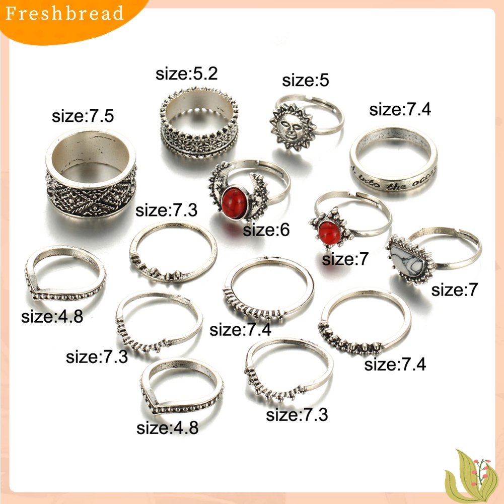 &lt; Freshbread &gt; 14 Pcs Wanita Punk Vintage Merah Turquoise Perhiasan Midi Knuckle Rings Set Hadiah