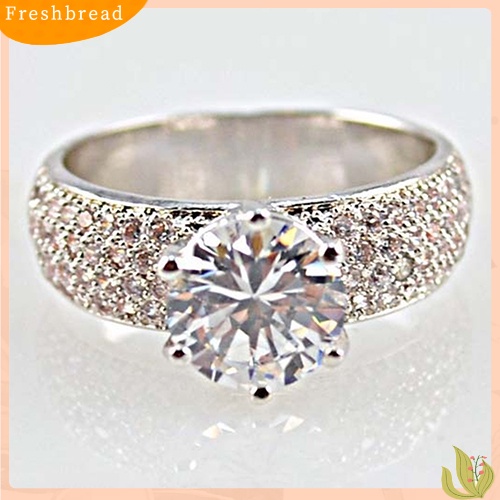 &lt; Freshbread &gt; Fashion Wanita Zirkon Perak Disepuh Cincin Menawan Batu Permata Imitasi Rings Jewelry