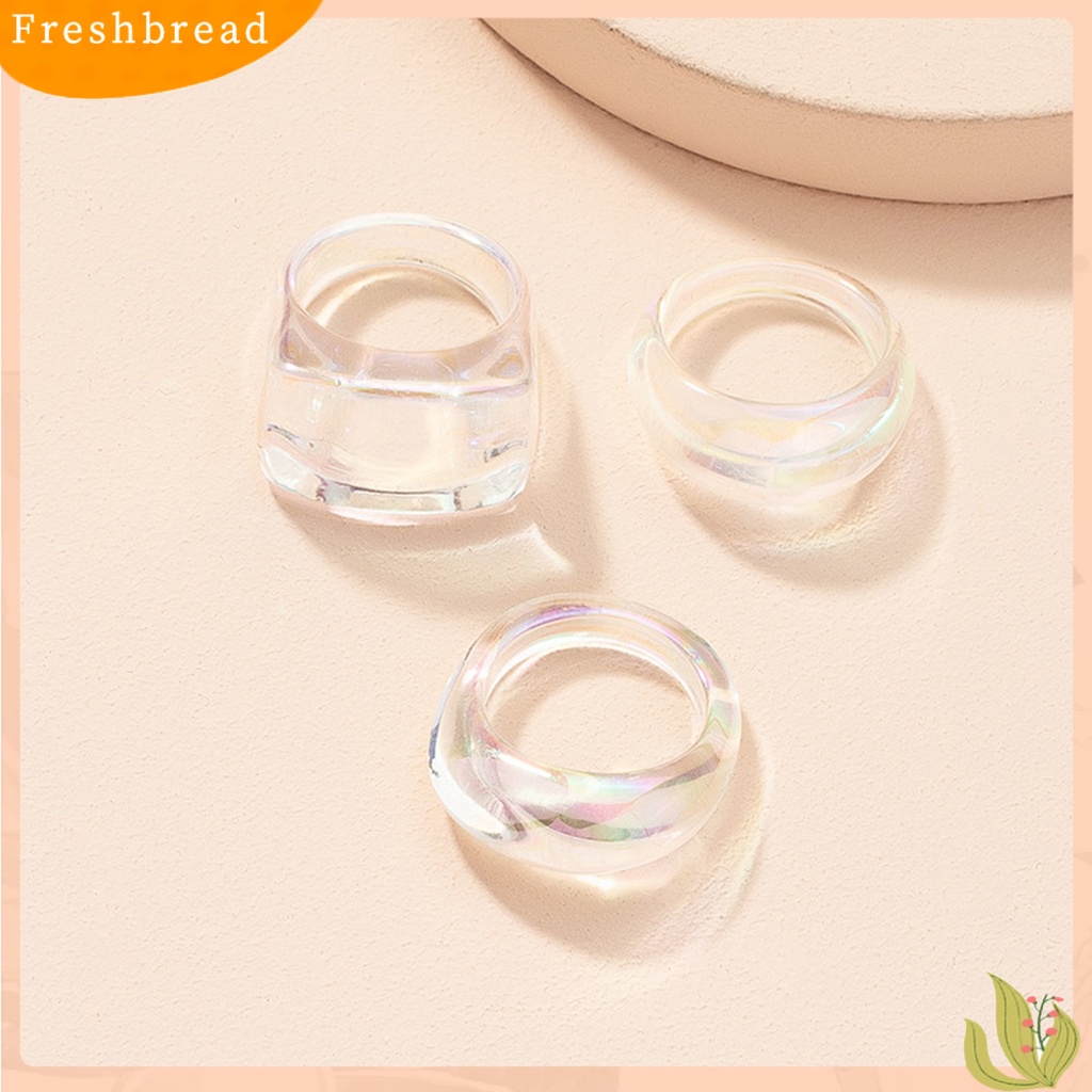 &lt; Freshbread &gt; 3Pcs/Set Cincin Persegi Halus Geometris Resin Akrilik Unisex Cincin Jari Indah Untuk Pakaian Sehari-Hari