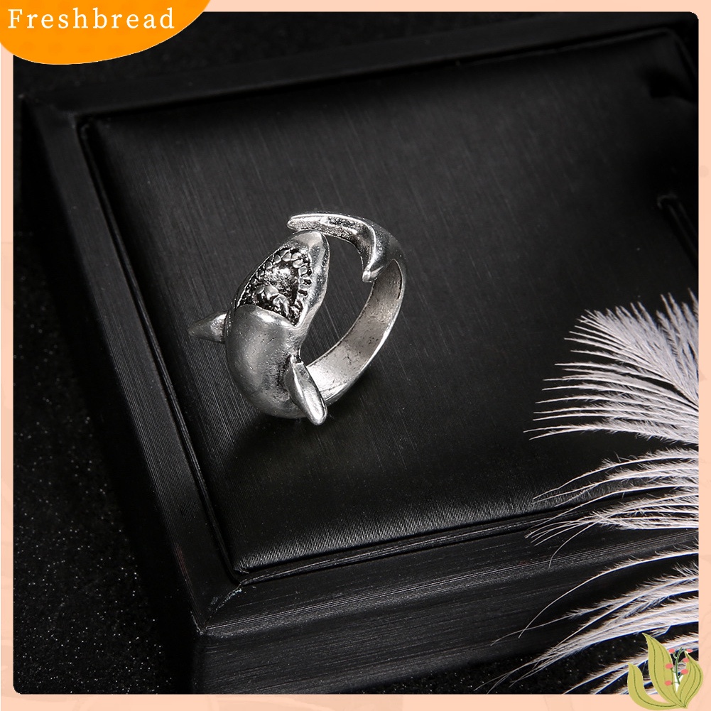 < Freshbread > 2Pcs/Set Vintage Adjustable Alloy Hiu Terbuka Cincin Unisex Pesta Perhiasan Hadiah