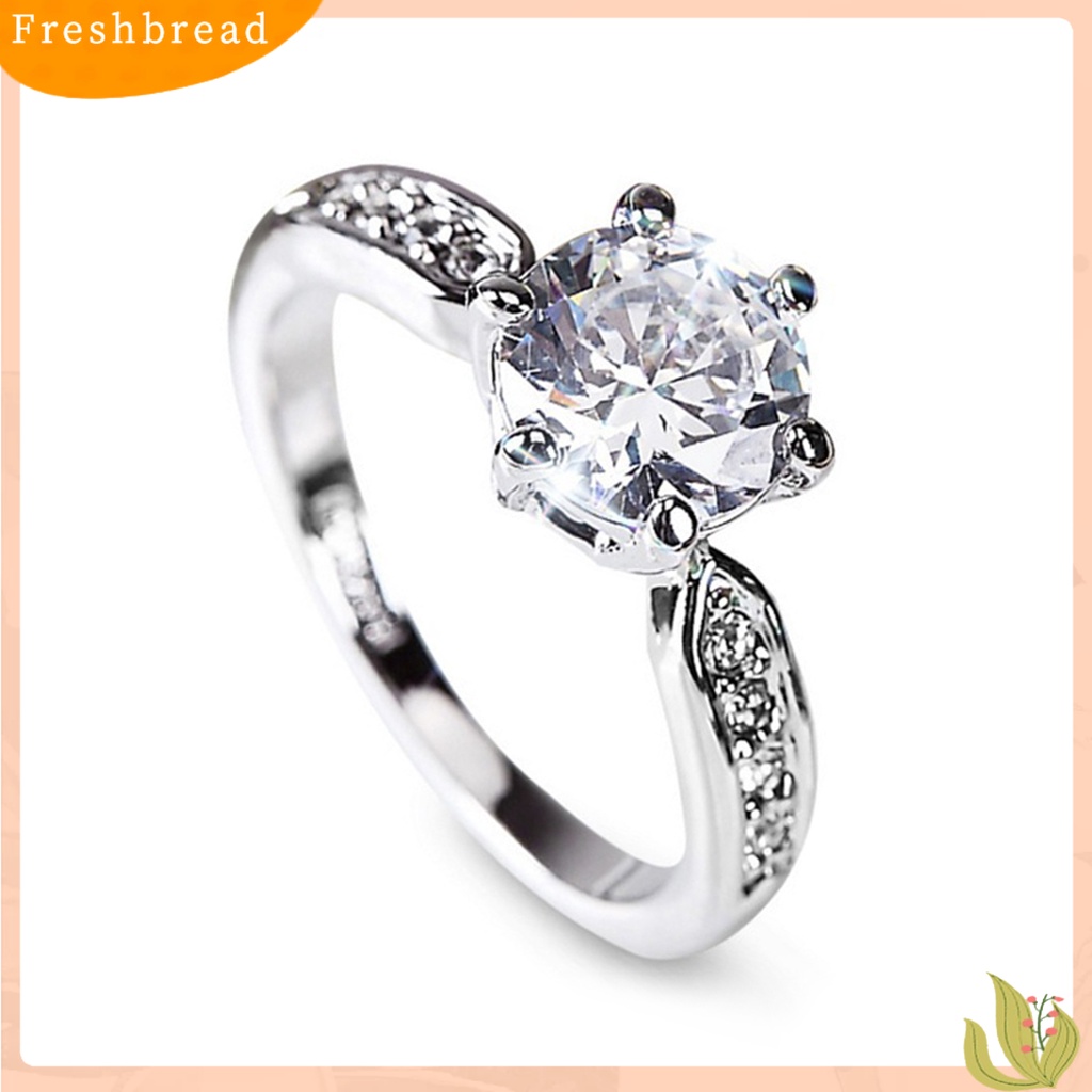 < Freshbread > Cincin Jari Tembaga-plating Perak Geometris Bersinar Berlian Imitasi Tidak Luntur Dekorasi Kilau Terang Pengantin Pertunangan Perhiasan Band Wanita Perhiasan