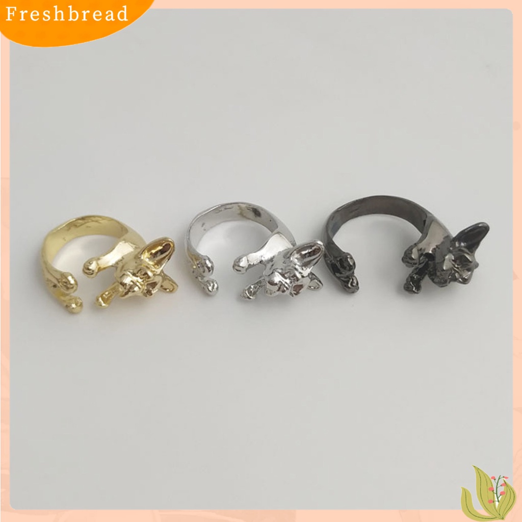 &lt; Freshbread &gt; Cincin Jari Bentuk Indah Warna Hidup Bahan Alloy Vintage French Bulldog Ring Wedding Band Untuk Lady