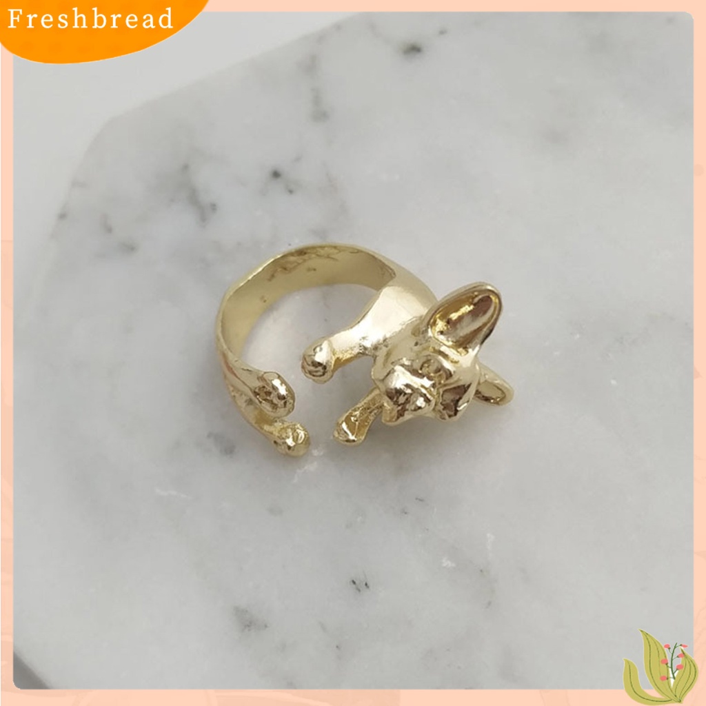 &lt; Freshbread &gt; Cincin Jari Bentuk Indah Warna Hidup Bahan Alloy Vintage French Bulldog Ring Wedding Band Untuk Lady