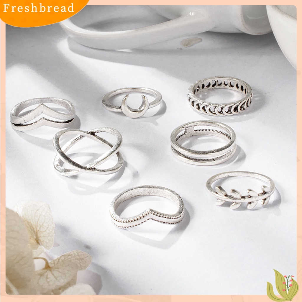 &lt; Freshbread &gt; 7pcs/Set Lady Finger Ring Indah Vintage Warna Solid Individu Perempuan Cincin Set Untuk Hadiah