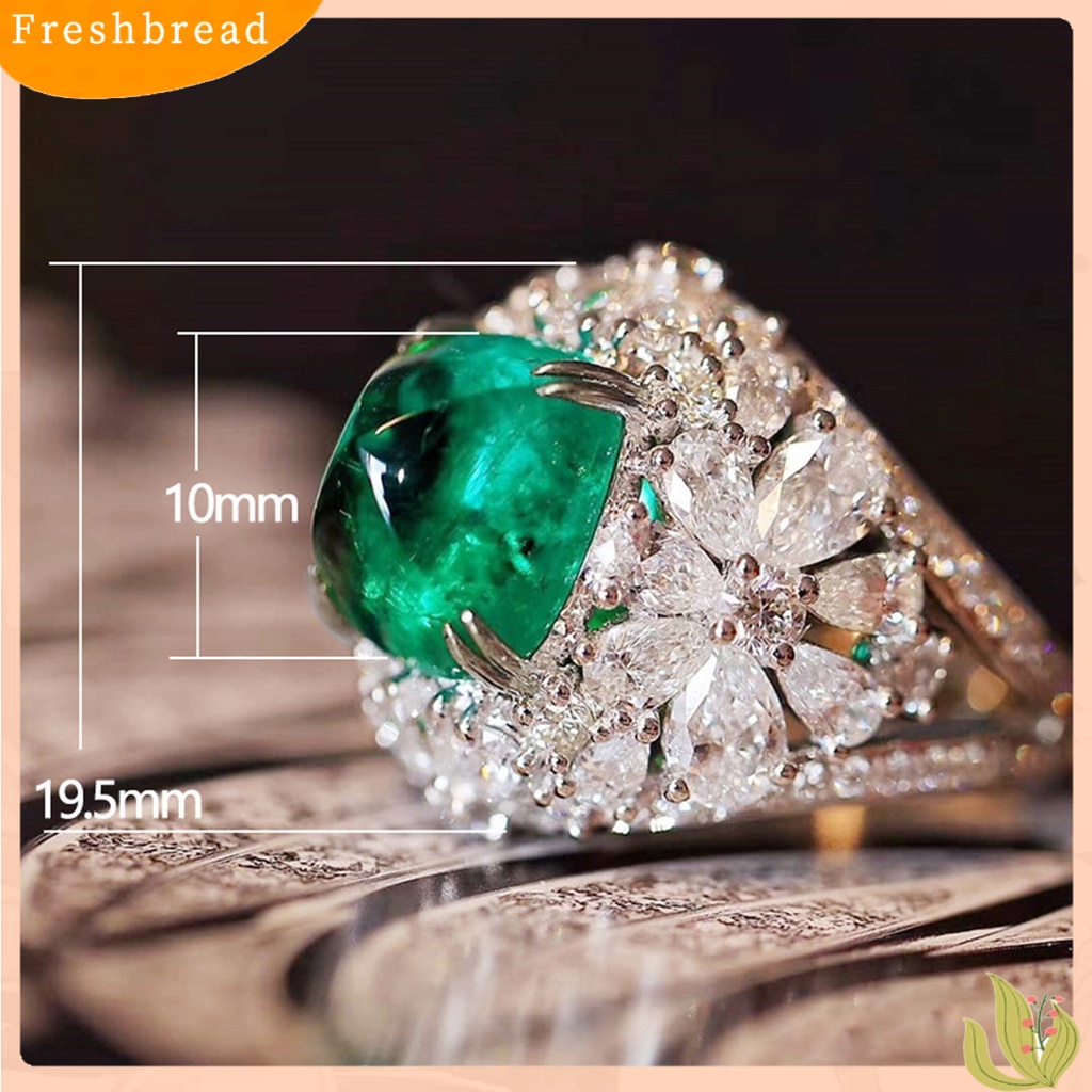 &lt; Freshbread &gt; Cincin Wanita Retro Hias Berlian Imitasi Persegi Hijau Finger Ring Untuk Anniversary