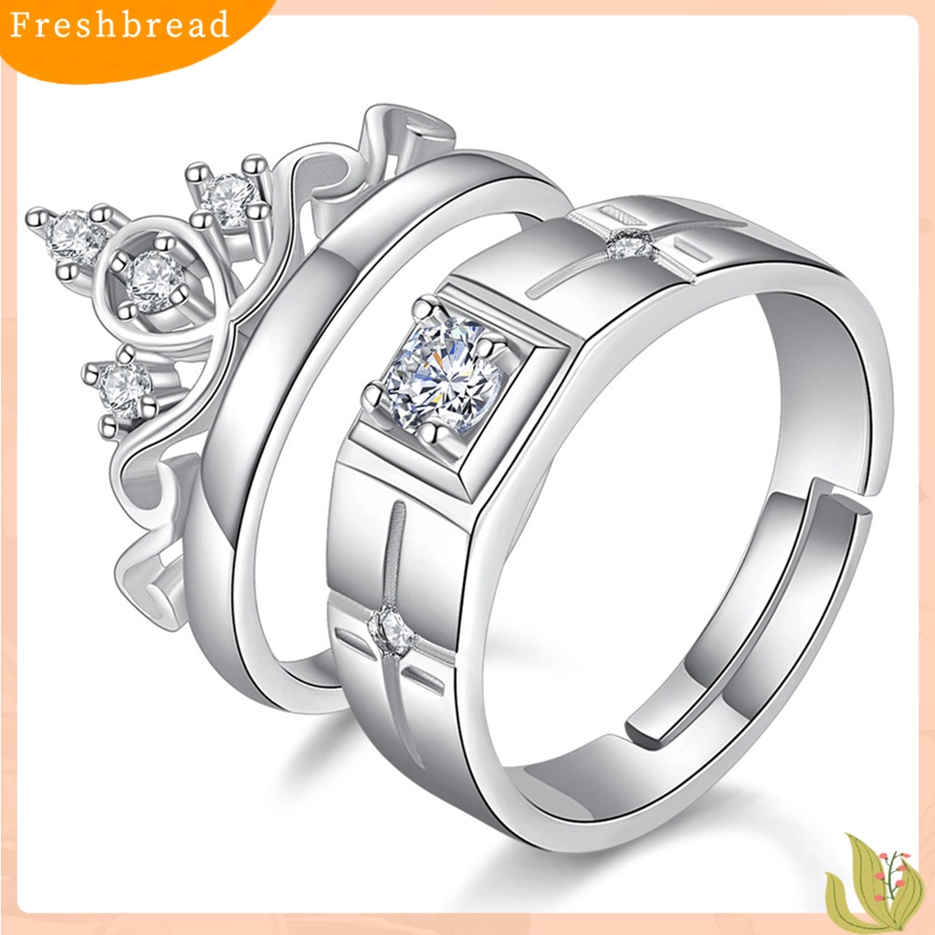 &lt; Freshbread &gt; Cincin Kawin Cinta Romantis Shiny Matching Bentuk Mahkota Pernikahan Circlet Fashion Jewelry