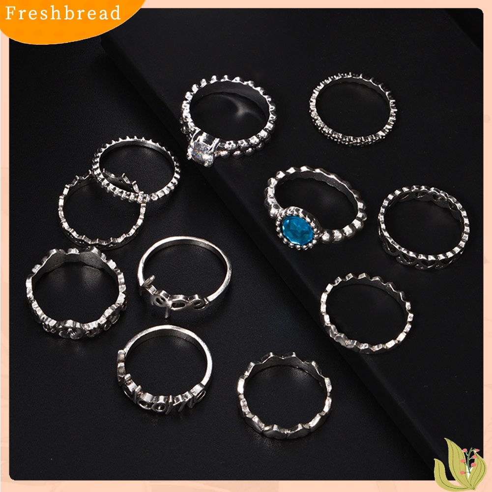 &lt; Freshbread &gt; 11 Pcs Hope Welcome Heart Zircon Hollowed Knuckle Finger Ring Set Perhiasan Wanita