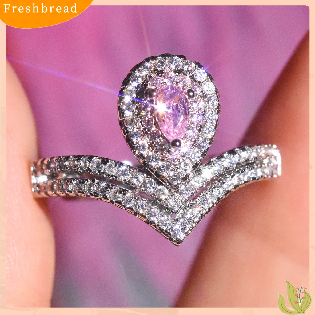 &lt; Freshbread &gt; Wanita Cincin Berbentuk Tetesan Air Perhiasan Moissanite Imitasi Cincin Kilau Terang Indah Untuk Perjamuan