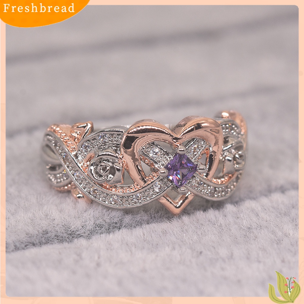 &lt; Freshbread &gt; Wanita Cincin Berlian Imitasi Mengkilap Hias Electroplating Geometris All-match Dekorasi Cubic Zirconia Desain Bunga Mawar Ladies Heart Ring Jewelry Untuk Pakaian Sehari-Hari