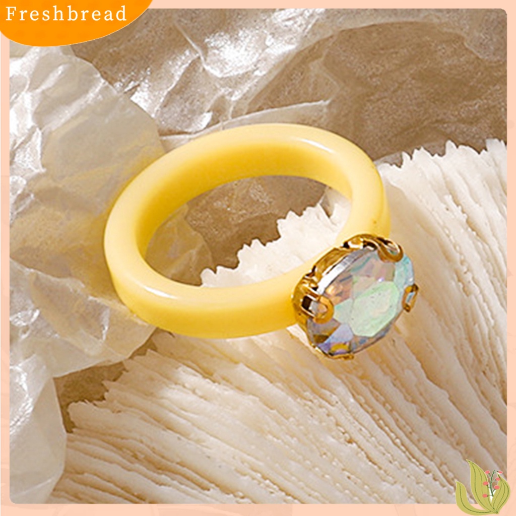 &lt; Freshbread &gt; Cincin Jari Berlian Imitasi Warna Permen Wanita All Match Round Ring Untuk Pacaran