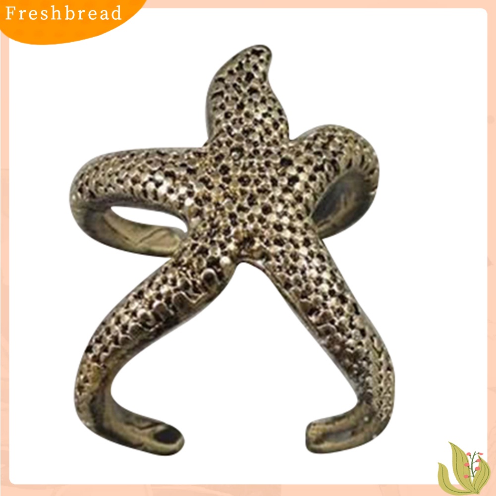 &lt; Freshbread &gt; Wanita Vintage Gaya Punk Bronze Hewan Laut Berlebihan Bintang Laut Cincin Terbuka