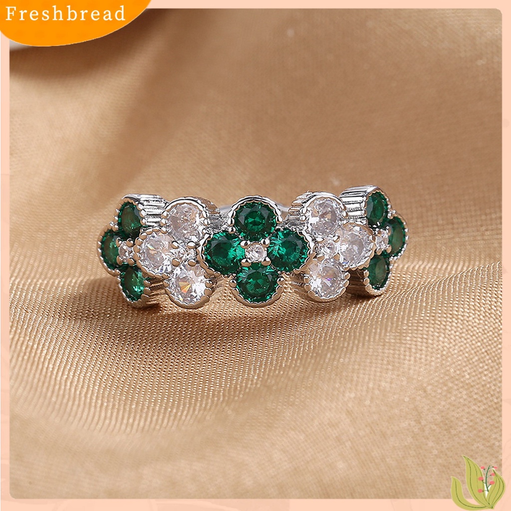 &lt; Freshbread &gt; Wanita Cincin Vintage Shiny Cubic Zirconia Desain Pembukaan Yang Dapat Disesuaikan Berdandan Hadiah Wanita Empat Daun Semanggi Beruntung Cincin Aksesoris Perhiasan