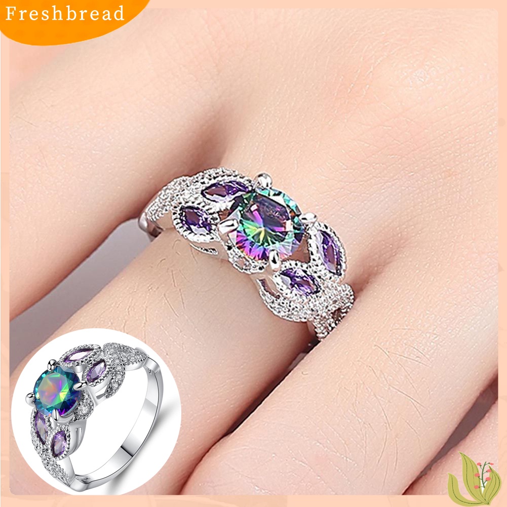 &lt; Freshbread &gt; Eropa Trendi Perhiasan Berlian Imitasi Warna-Warni Piring Perak Cincin Pertunangan Pengantin Hadiah