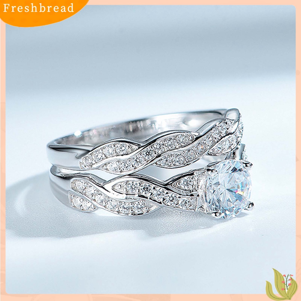 &lt; Freshbread &gt; 2Pcs/Set Indah Permukaan Halus Pernikahan Band Tembaga Memutar Cubic Zirconia Lover Rings Charm Jewelry