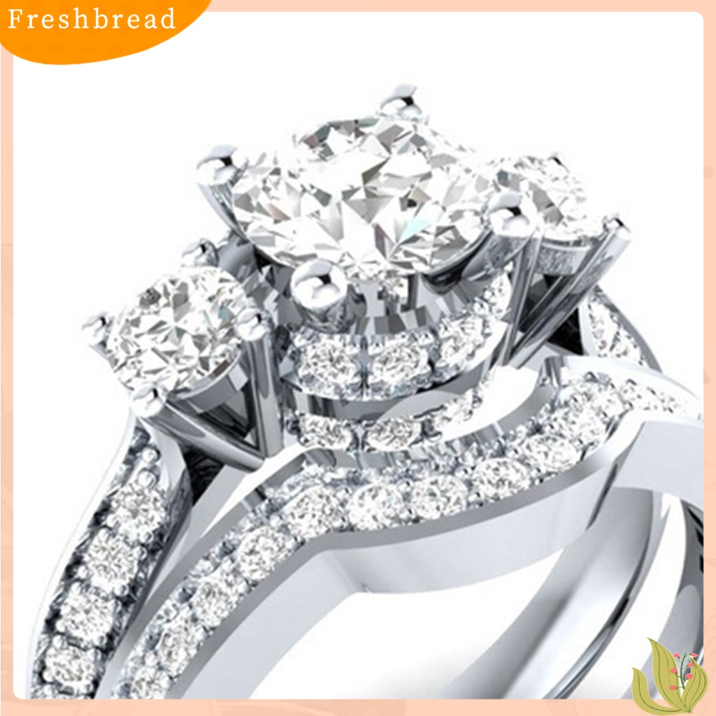 < Freshbread > Wanita Cincin Elegan Perhiasan Anti-Deformasi Berlian Imitasi Hias Shinny Ring Untuk Weeding