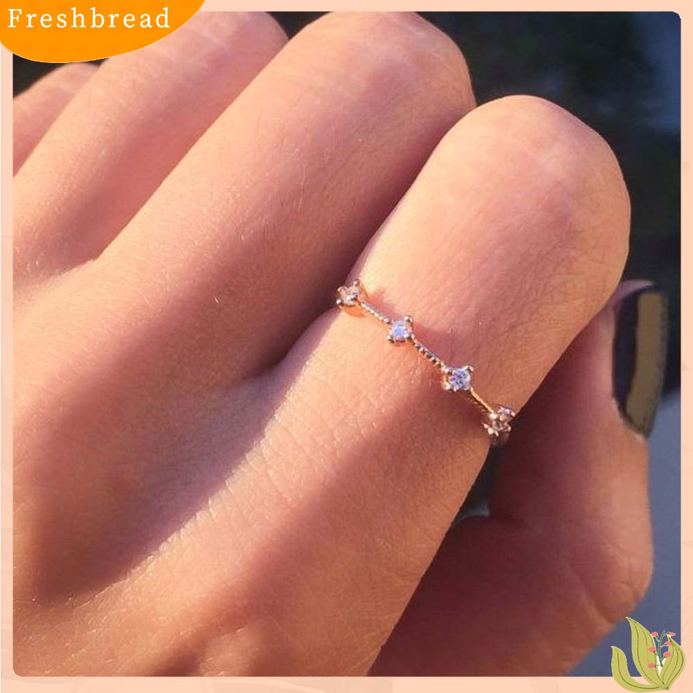 &lt; Freshbread &gt; Wanita4 Berlian Imitasi Bertatahkan Tipis Jari Cincin Pernikahan Pertunangan Perhiasan Hadiah