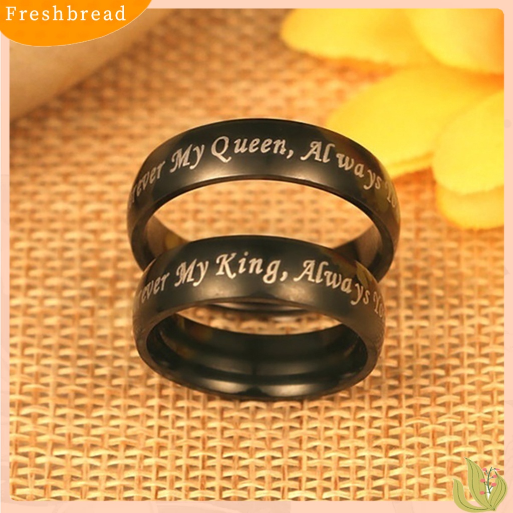 &lt; Freshbread &gt; Cincin Couple Desain Huruf Perhiasan Hadiah Titanium Steel Always Your Queen Promise Rings Untuk Pesta