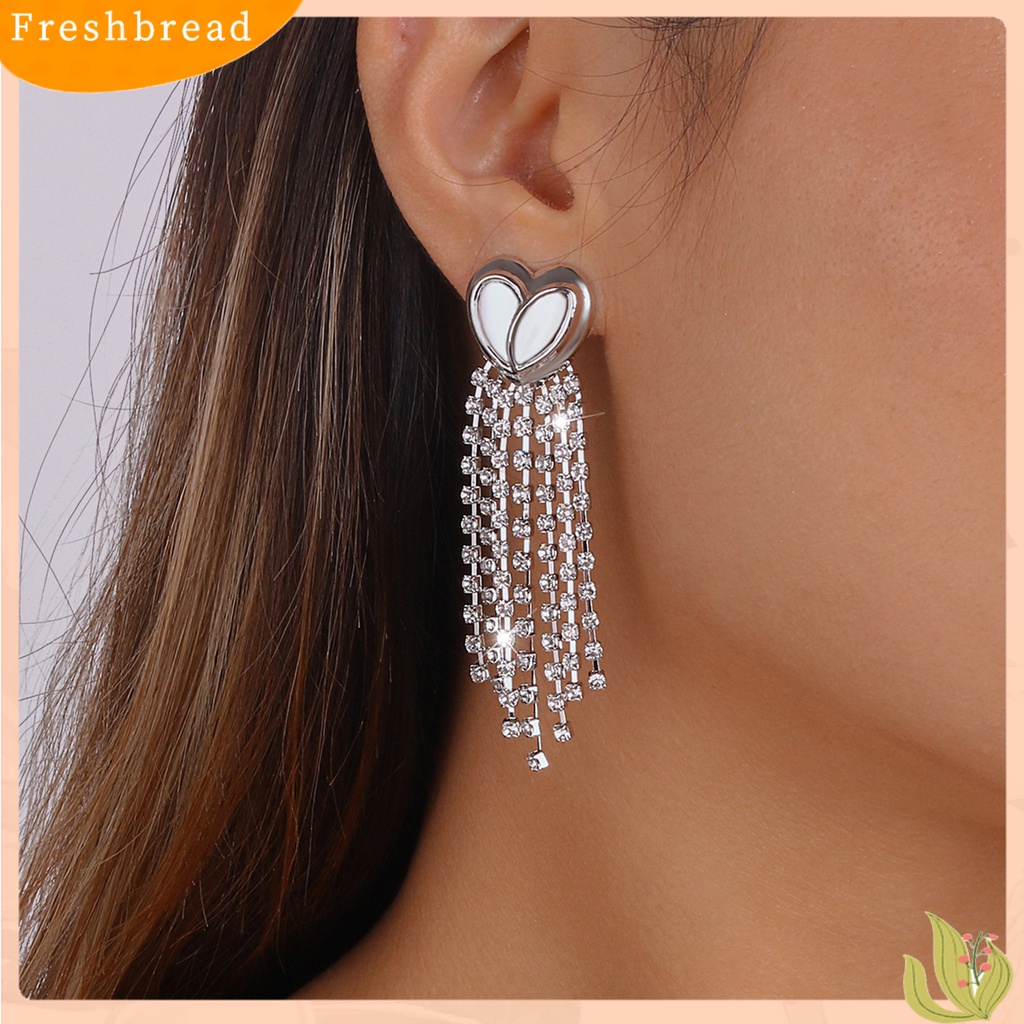 < Freshbread > 1pasang Anting Menjuntai Rumbai Hati Perhiasan Gaya Perancis Berlian Imitasi Anting Panjang Untuk Club