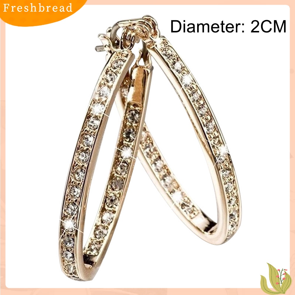 < Freshbread > Mempesona Wanita Berlian Imitasi Bertatahkan Lingkaran Besar Anting Hoop Pesta Perjamuan Perhiasan