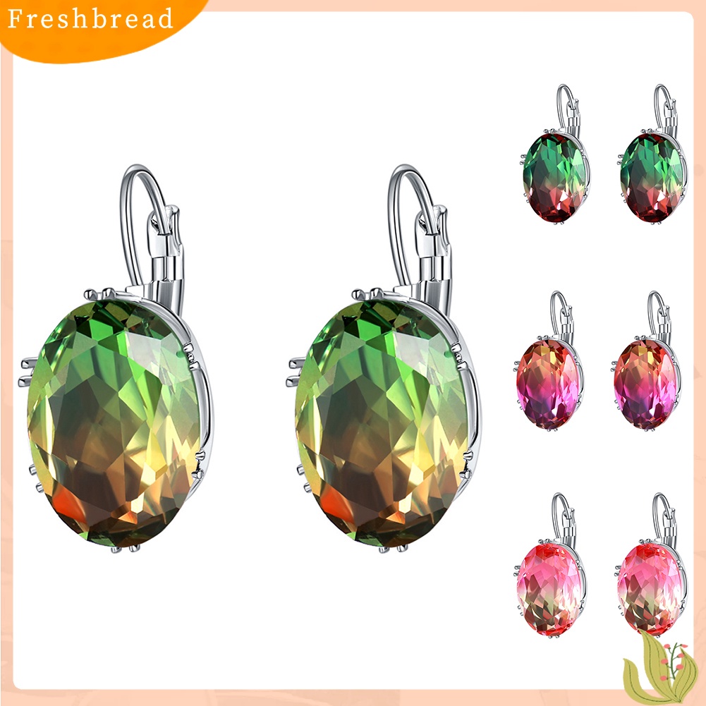 &lt; Freshbread &gt; Fashion Wanita Oval Cubic Zirconia Hias Menjuntai Leverback Earrings Perhiasan Hadiah