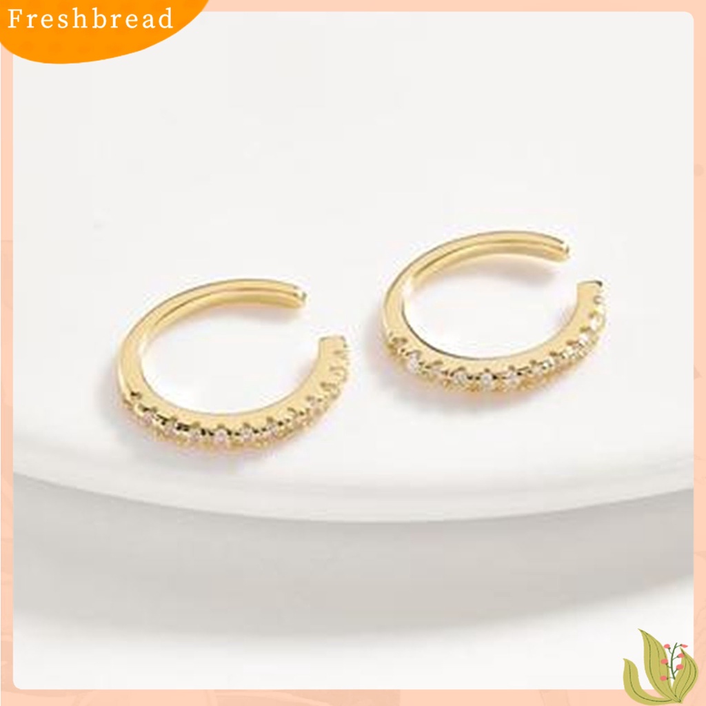 &lt; Freshbread &gt; 1pasang Anting SILVERHOO Bentuk Bulat Aksesoris Telinga Sederhana Pembukaan Lingkaran Cubic Zirconia Earrings Untuk Teman