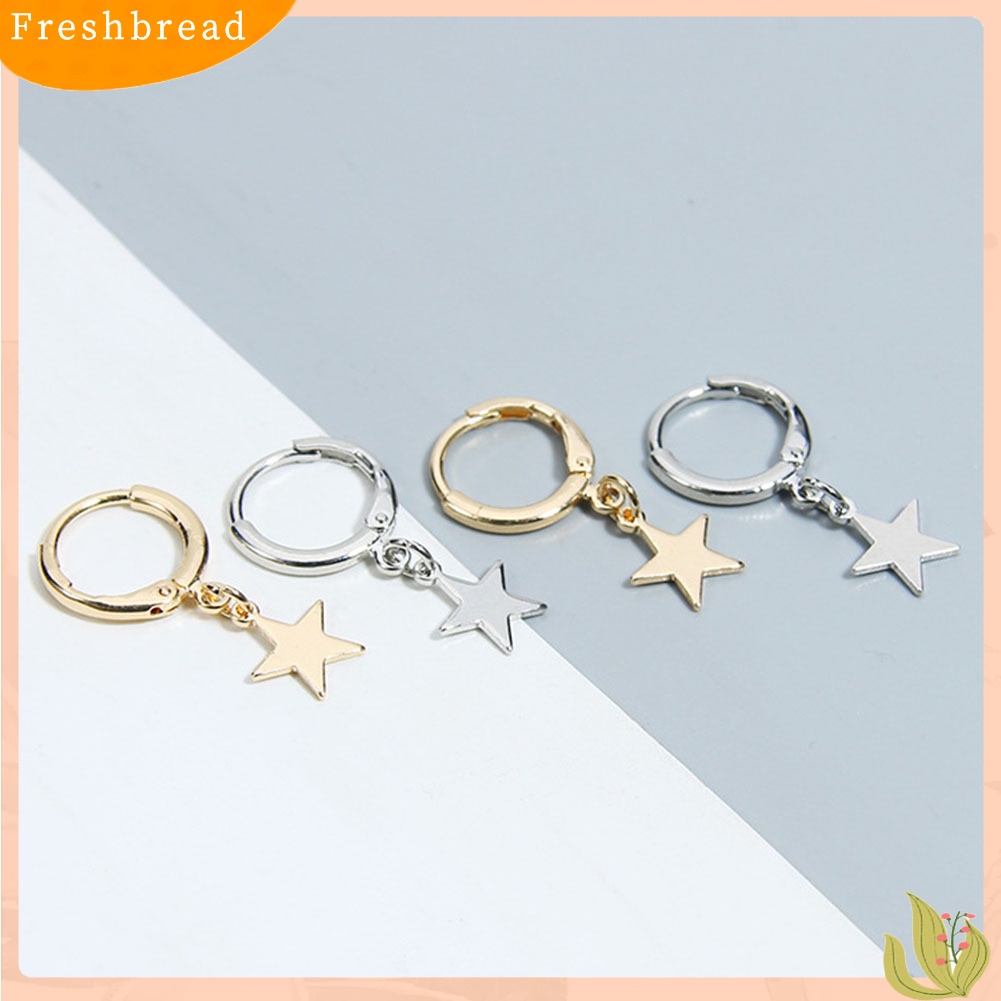 &lt; Freshbread &gt; Fashion Wanita Sederhana Pentacle Pendant Hoop Huggie Earrings Pesta Perhiasan Hadiah