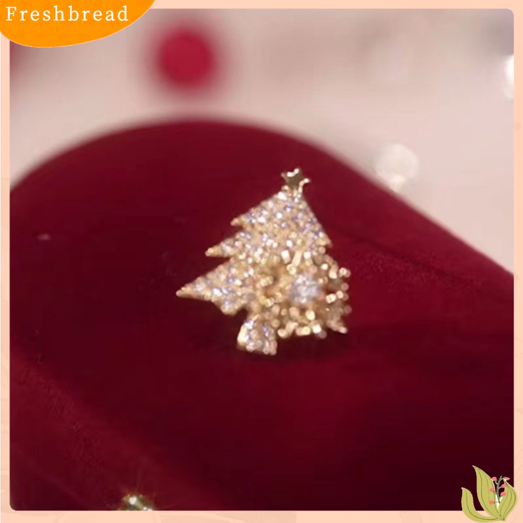 &lt; Freshbread &gt; 1pasang Anting Stud Meriah Berlian Imitasi Mengkilap Hias Temperamen Geometris Dekorasi Hadiah Wanita Kepingan Salju Pohon Natal Telinga Giwang Perhiasan Untuk Liburan