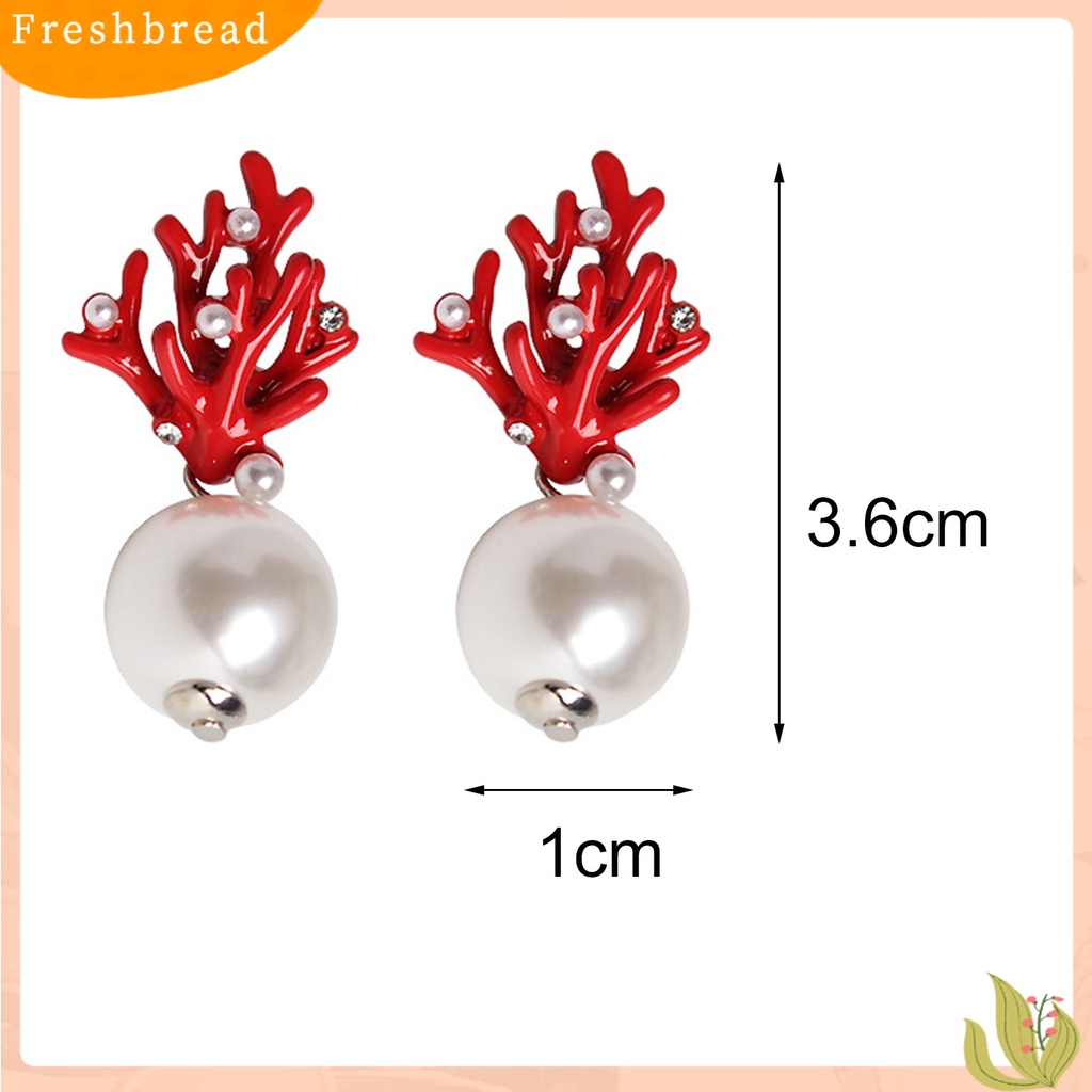 &lt; Freshbread &gt; 1pasang Ear Studs Bentuk Karang Perhiasan Mutiara Imitasi Lucu Semua Cocok Anting Tusuk Ringan Untuk Pacaran