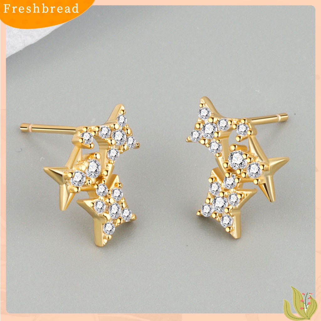 &lt; Freshbread &gt; Wanita Anting Bentuk Bintang Cahaya Mewah Berlian Imitasi Mengkilap Lady Earrings Hadiah Ulang Tahun