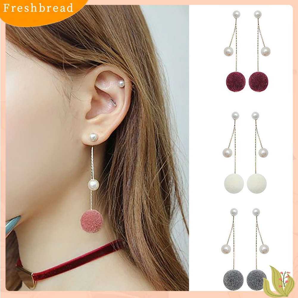 &lt; Freshbread &gt; Fashion Mutiara Imitasi Bola Mewah Rantai Panjang Menjuntai Anting Wanita Hadiah Perhiasan
