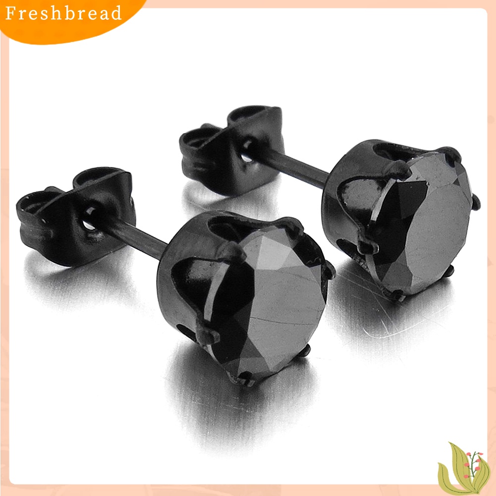 < Freshbread > 1Pc Punk Pria Wanita6/8mm Hitam Enam Cakar Cubic Zirconia Stud Earrings Perhiasan