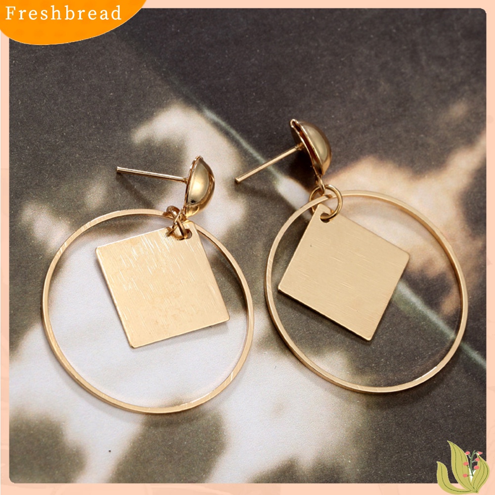 &lt; Freshbread &gt; Fashion Cincin Persegi Menjuntai Ear Stud Earrings Wanita Gadis Pesta Perjamuan Perhiasan