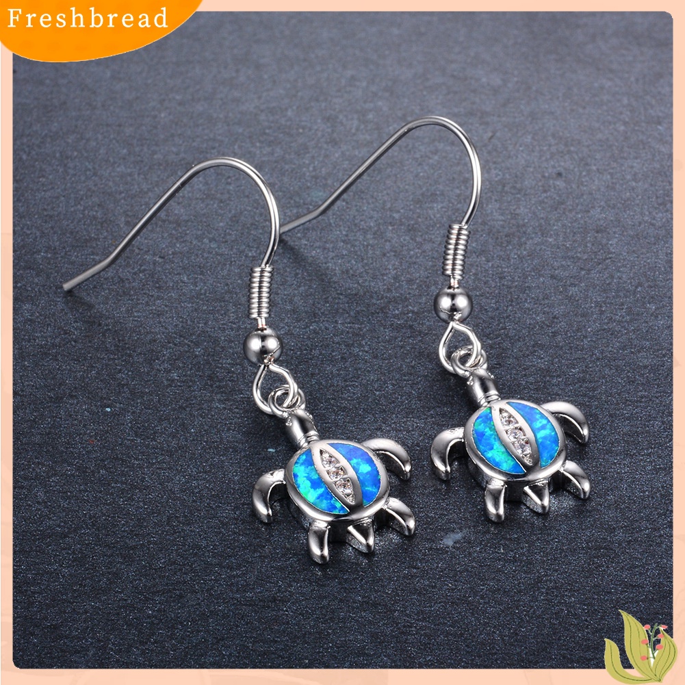 &lt; Freshbread &gt; Lucu Wanita Faux Opal Berlian Imitasi Hias Turtle Menjuntai Kait Anting Perhiasan Hadiah