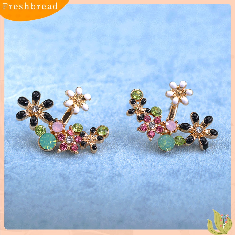 &lt; Freshbread &gt; Multicolor Elegan Wanita Berlian Imitasi Hias Bunga Anting Pesta Perjamuan Perhiasan