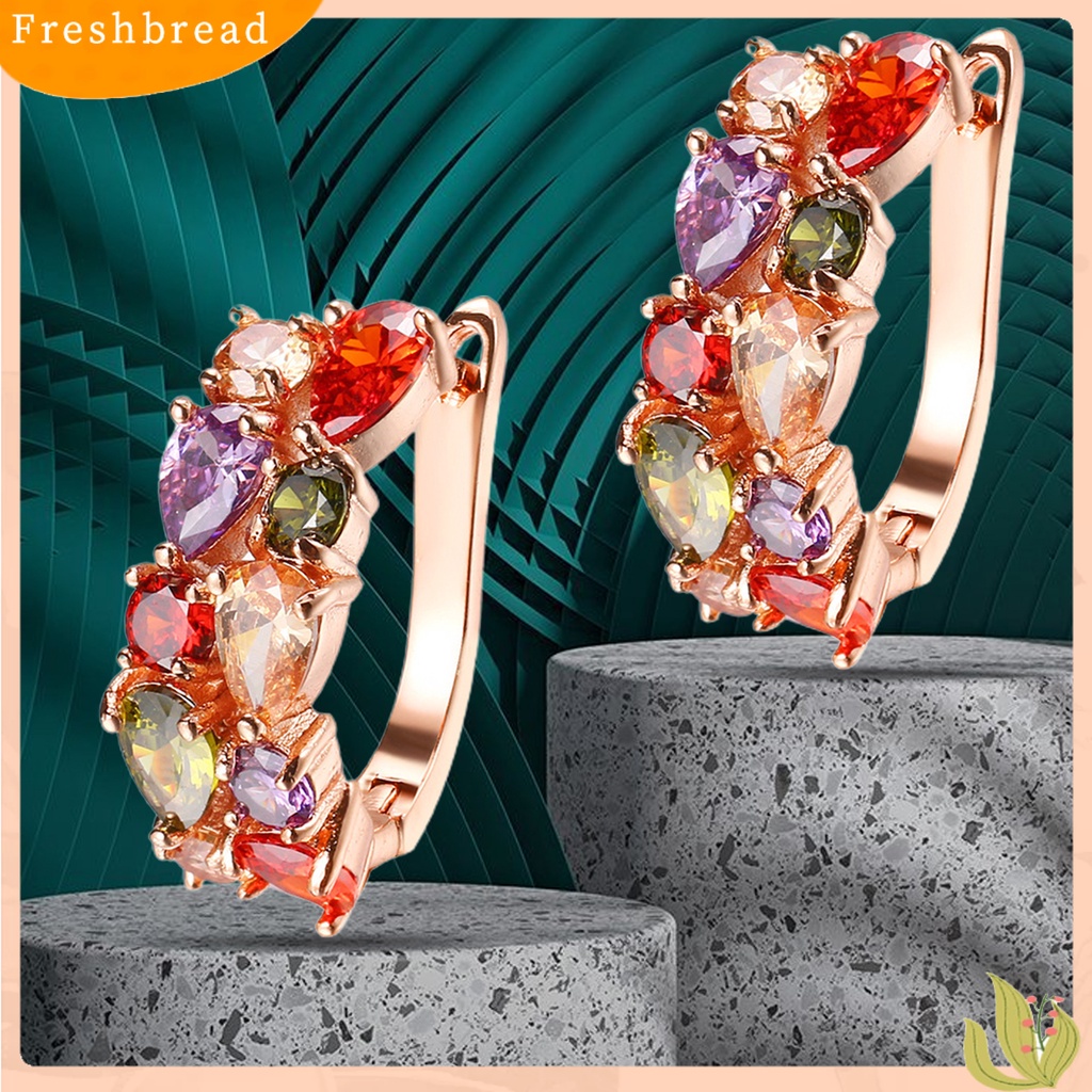 &lt; Freshbread &gt; 1pasang Anting Wanita Trendi Warna-Warni Cubic Zirconia Nyaman Dipakai Aksesori Anting Hoop Fashion Untuk Pesta