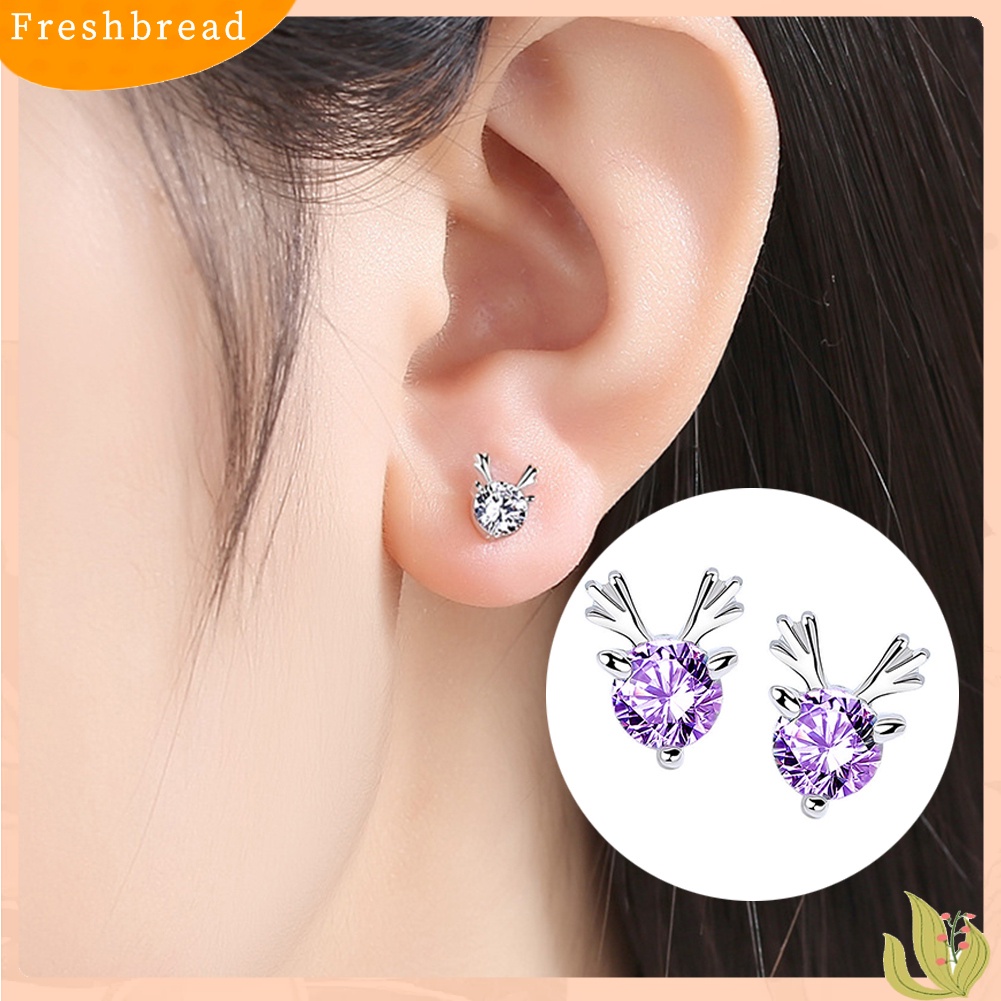 &lt; Freshbread &gt; Cute Elk Deer Berlian Imitasi Bertatahkan Telinga Studs Wanita Perhiasan Pesta Anting Natal