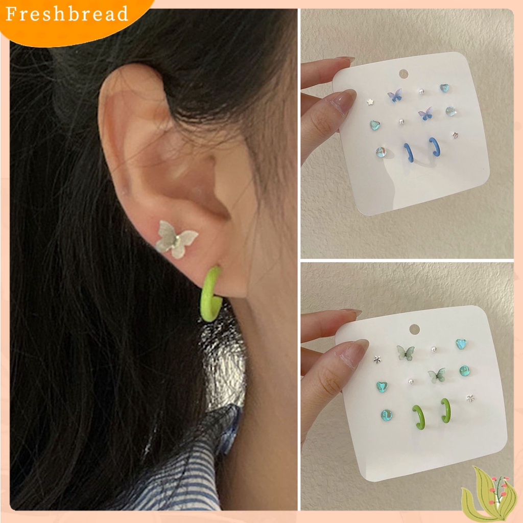 &lt; Freshbread &gt; 6pasang Sederhana Bentuk Bunga Menawan Wanita Anting Kupu-Kupu Lucu Mutiara Imitasi Stud Earrings Set Perhiasan Aksesori