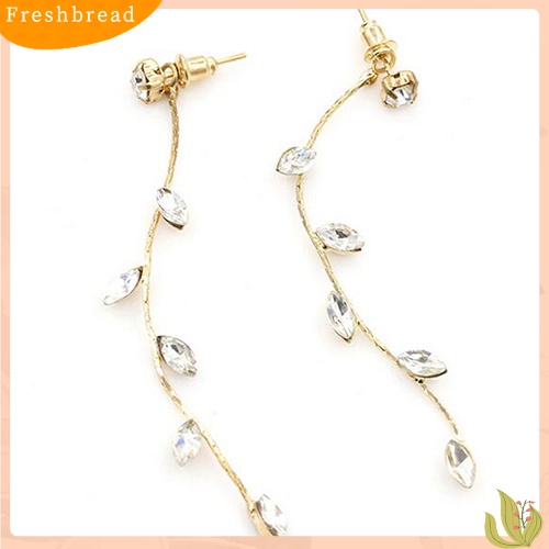 &lt; Freshbread &gt; Fashion Wanita Elegan Berlian Imitasi Daun Cabang Willow Ranting Linear Anting Panjang