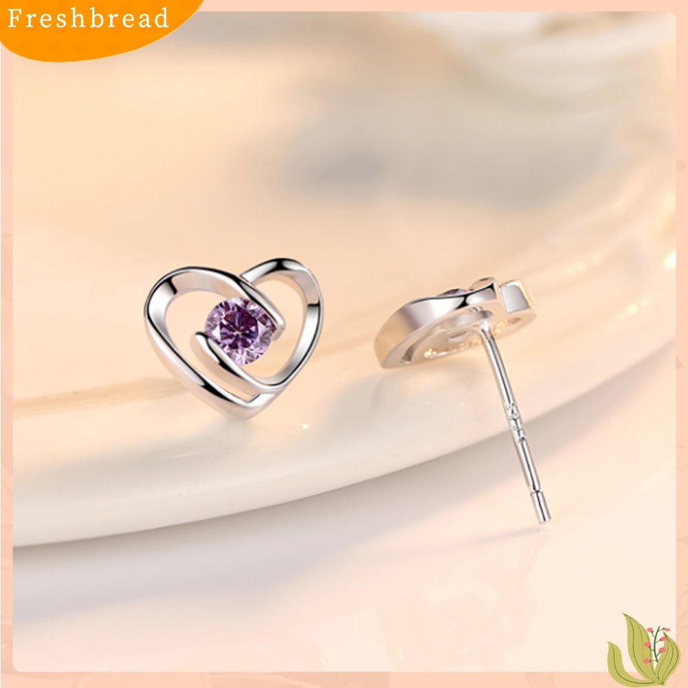 &lt; Freshbread &gt; Fashion Wanita Cubic Zirconia Hias Swirl Jantung Telinga Stud Anting Perhiasan Hadiah