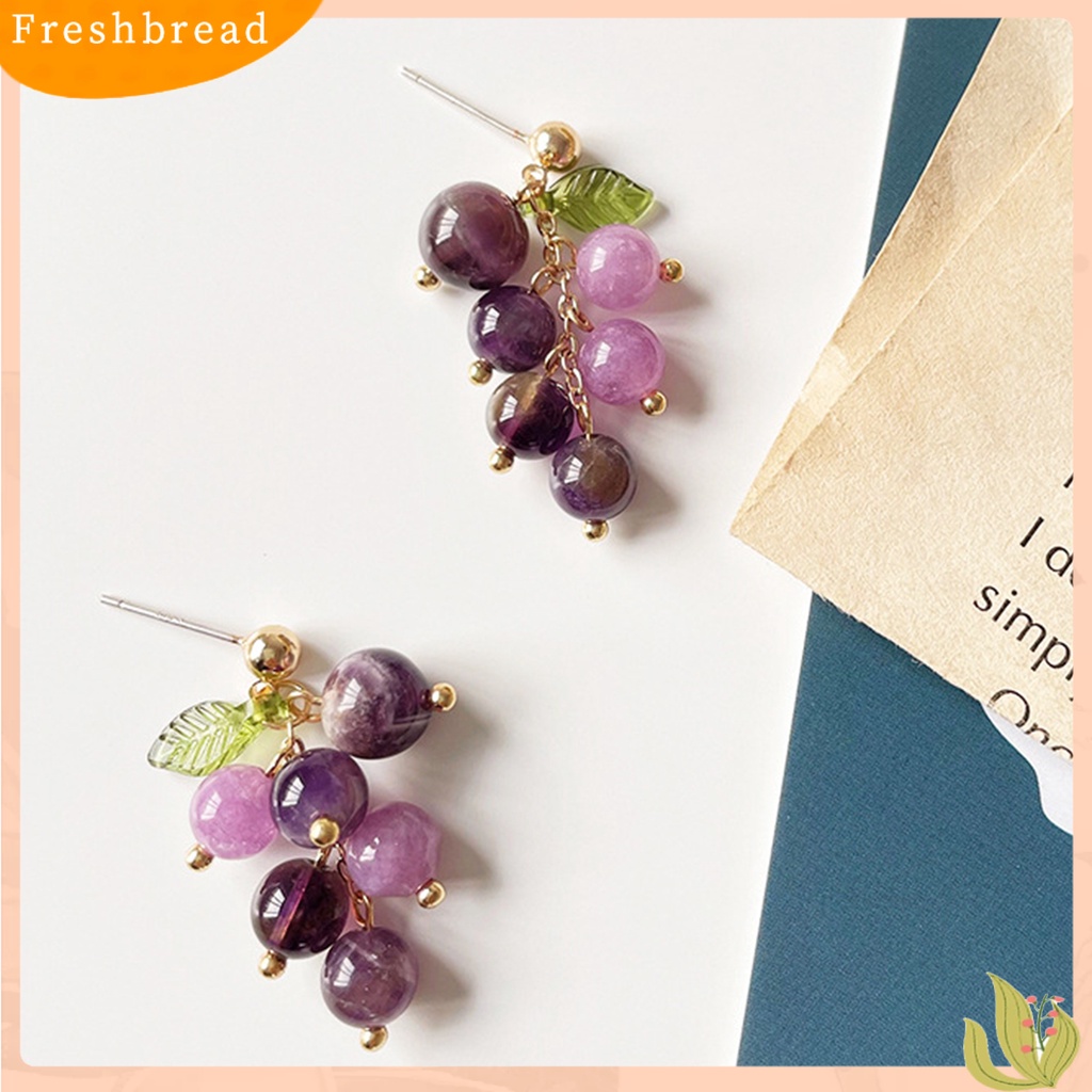 &lt; Freshbread &gt; 1pasang Hidup Menawan Menjuntai Anting Paduan Indah Buah Anggur Drop Stud Earrings Perhiasan Acessories