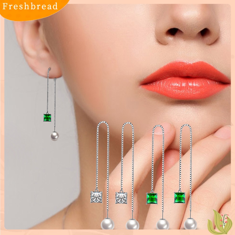 < Freshbread > Wanita Perak Berlapis Tipis Rantai String Menjuntai Garis Panjang Liner Threader Earrings