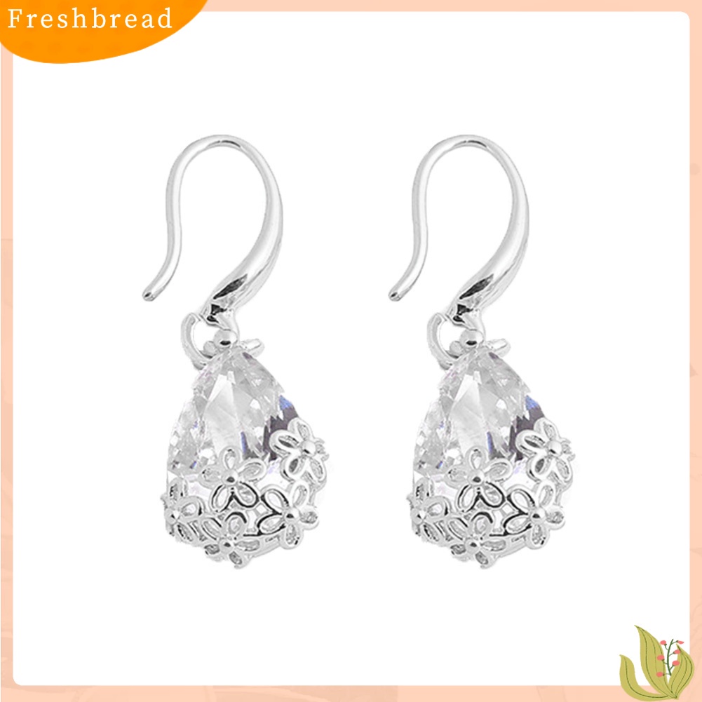 &lt; Freshbread &gt; Elegan Lady Water Drop Cubic Zirconia Bunga Liontin Kait Anting Perhiasan Hadiah