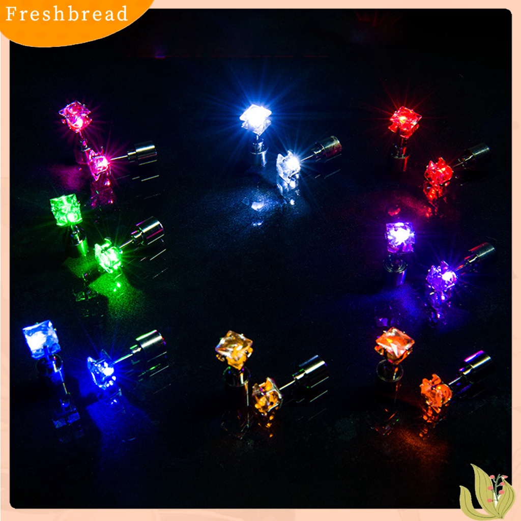 < Freshbread > 1Pc Anting Tusuk Wanita Cubic Zirconia LED Female Square Luminous Stud Earrings Untuk Pesta