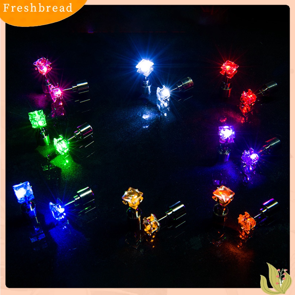 &lt; Freshbread &gt; 1Pc Anting Tusuk Wanita Cubic Zirconia LED Female Square Luminous Stud Earrings Untuk Pesta